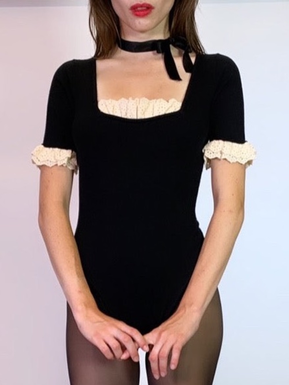 L’ecole Des Femmes Square Neck French Maid Bodysuit